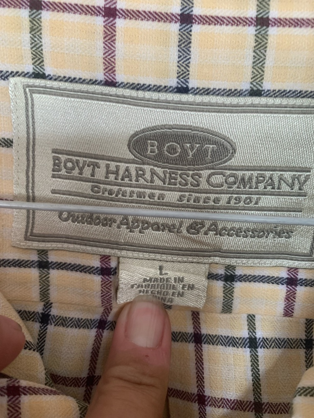 Boyt Harness Company Men's Cream Plaid Button-Down Shirt Large - Picture 2 of 9